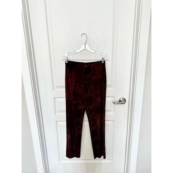 Susan Graver Printed Stretch Velvet Pull-On Pants Berry Amber XS New - Picture 4 of 8